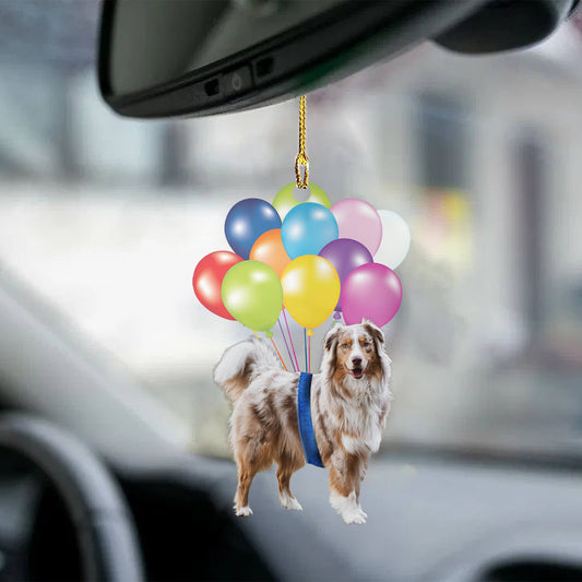Australische herder hond fly met ballonnen autohanger