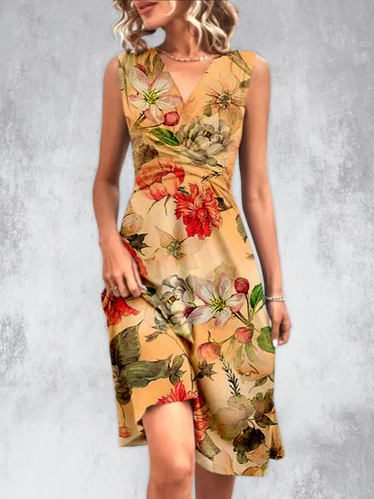 Bloemen design V-hals mouwloos midi dress