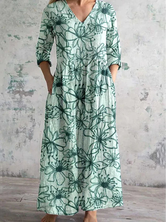Vintage bloemenprint Chique V-hals jurk